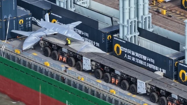 Mobile launch track for fighter drones aboard Zhong Da 79 (Chinese social media)