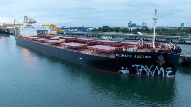 climate activists marked the hull of the ship