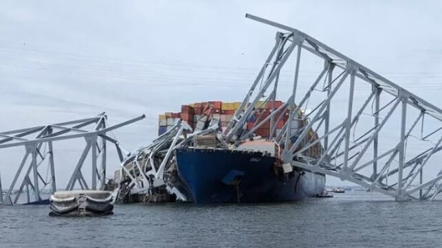 Dali containership and wrecked Francis Scot Key Bridge Baltimore