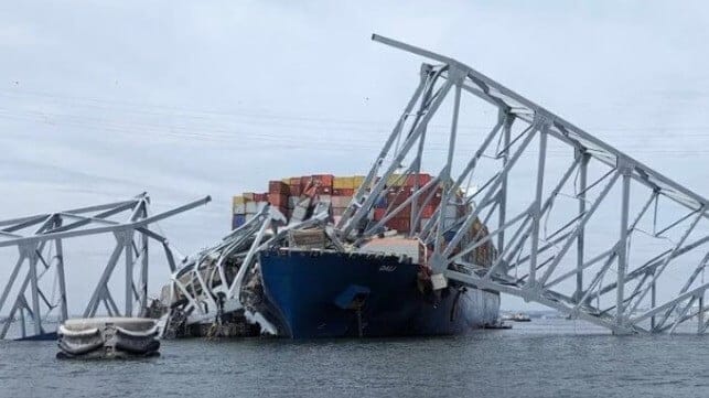Dali and wreckage of Francis Scott Key Bridge