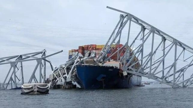 Dali and wreckage of Francis Scott Key Bridge