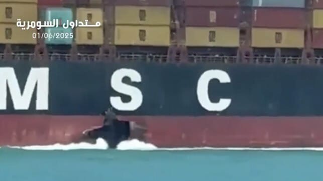 hole in hull of MSC containership
