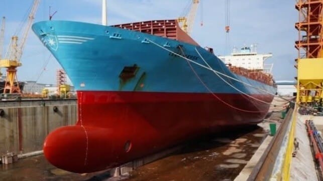 Maersk container vessel in dry dock