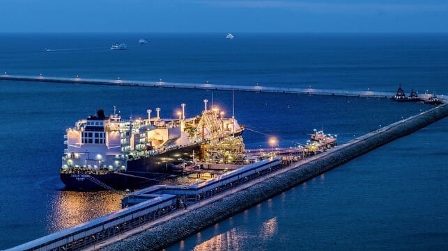 An LNG carrier delivers a cargo from the United States at a terminal in Poland, 2020 (PGNiG / Maciej Margas / CC BY SA 4.0)