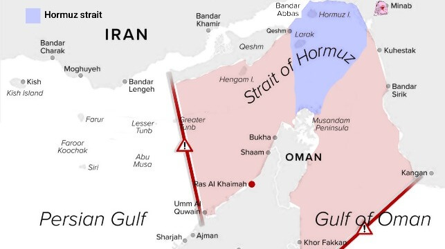 Iran's view of its area of military control, bounded by twin red lines (IRGC)