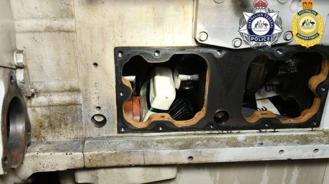 Bricks of cocaine tucked into the crankcase of a marine diesel engine (AFP)