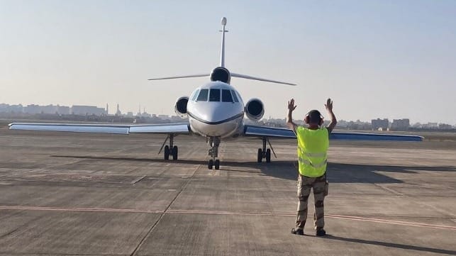 Falcon-50 aircraft on the tarmac