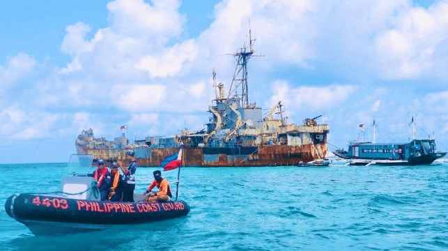 The decaying military outpost aboard a grounded World War II LST at Second Thomas Shoal (Armed Forces of the Philippines)