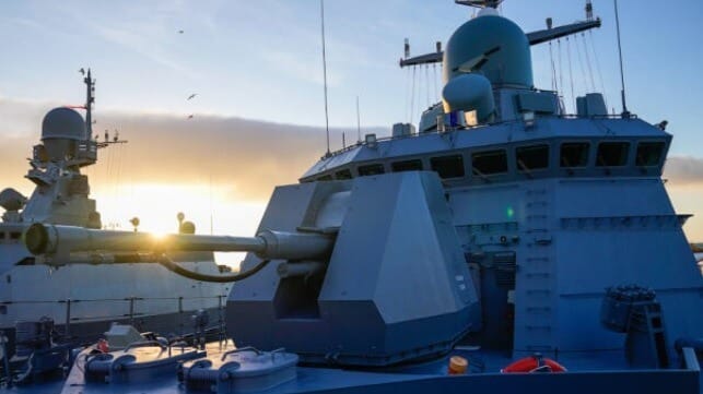 Deck gun aboard the corvette Tsiklon (Russian Ministry of Defense file image)