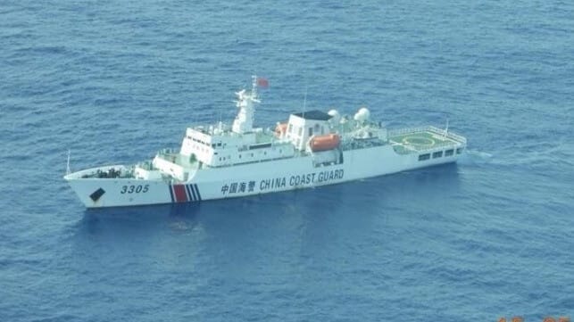 A China Coast Guard cutter waits near Scarborough Shoal ahead of the convoy, May 15, 2024 (Philippine Coast Guard)