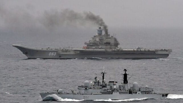 Aging Soviet-era vessels like the Admiral Kuznetsov (above) have shaped public perceptions of the Russian Navy, but the service is modernizing with investments in frigates, subs and guided weapons (Royal Navy file image)