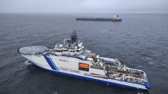 Finland Coast Guard guarding tanker
