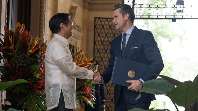 Philippine President Ferdinand Marcos Jr. meets with U.S. Defense Secretary Pete Hegseth, March 28 (Pentagon)