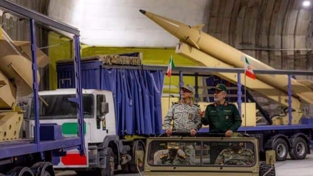 Maj Gen Mohammad Bagheri and Brigadier Amir Ali Hajizadeh tour a ‘missile megacity’, March 25 (Press TV)