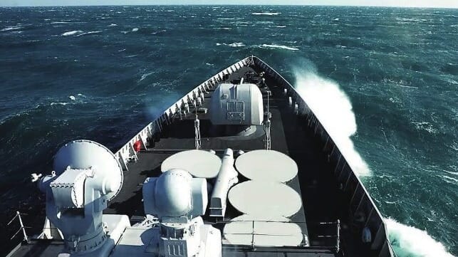 PLA Navy warship in rough seas