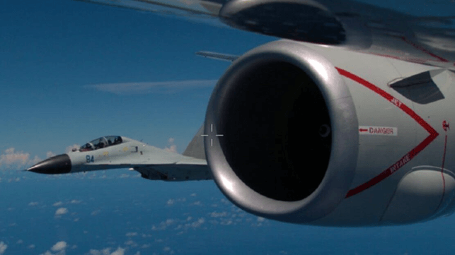 This PLA fighter approached within 40 feet and cursed at the U.S. aircrew, according to the Pentagon (Courtesy U.S. Department of Defense / USN)