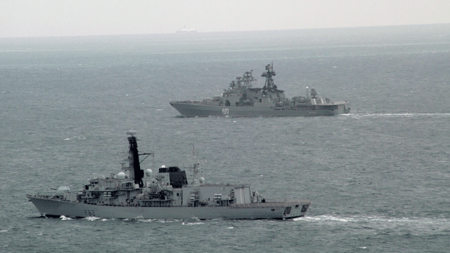 RAF photo of UK frigate tracking Russian destroyer