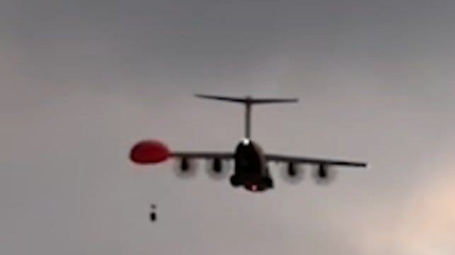parachute drop of supplies and medical team