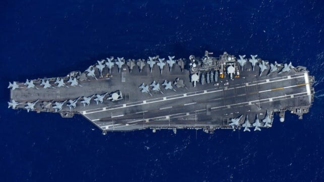 USS Abraham Lincoln under way during Rim of the Pacific 2022. LS3 Bailey Szramowski allegedly sold Percocet pills aboard Lincoln during her 2022 deployment (USN)