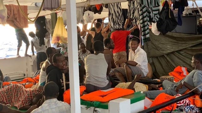 Migrant rescuees await permission for port entry aboard the vessel Open Arms, August 2019 (Open Arms)