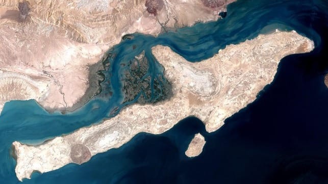 Qeshm Island. The proposed bunkering hub would at Salakh, on the southern coast (NASA file image)