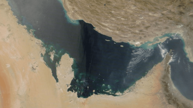 Strait of Hormuz (right) and the Persian Gulf from space (NASA)