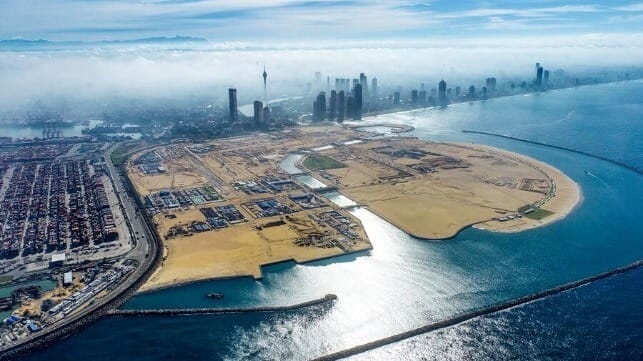 The Port City Colombo megaproject, a multibillion-dollar land reclamation and construction initiative in Sri Lanka (BRI/PRC)