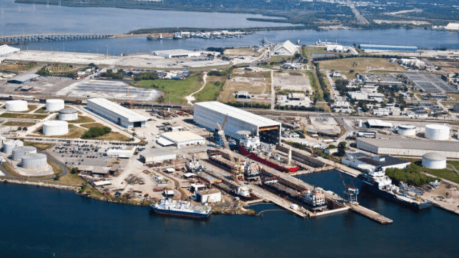Edison Chouest's Tampa Ship facility can accommodate midsize merchant vessels (ECO file image)