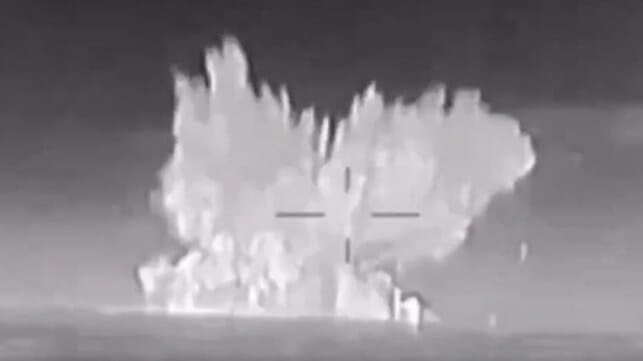 A Ukrainian drone strikes a Russian corvette in the Black Sea (GUR file image)