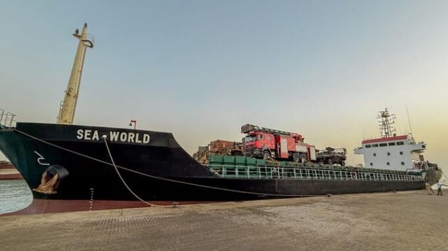 cargo ship with military equipment aboard