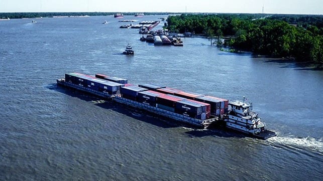 Containers on barge service participating in carbon offset program