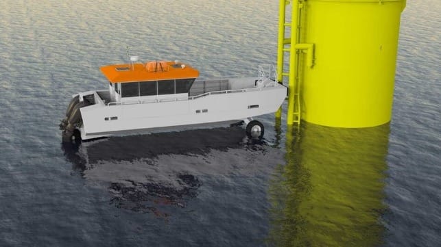 amphibious crew trans vessel for shallow water wind farms