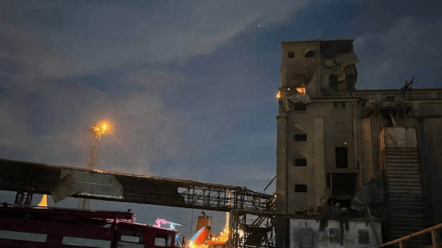 Damaged grain elevator at Port of Izmail after a Russian drone strike, Aug. 2 (Operational Command South)