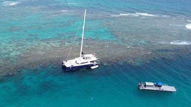 The catamaran yacht Obsession aground off Flamenco Beach (USCG)