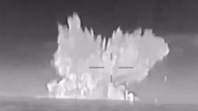 A Ukrainian suicide drone hits a Russian Navy corvette in the Black Sea, 2024 (GUR)