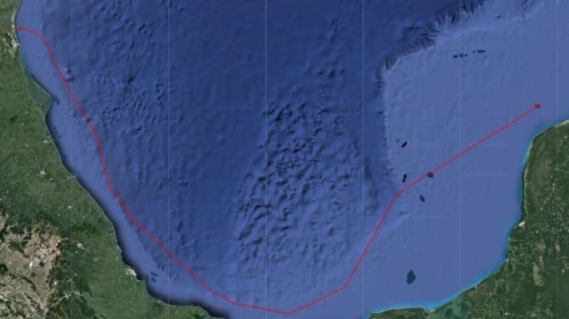 Grande Senegal's voyage around the Bay of Campeche to Arrecife Madagascar, top right (Pole Star)