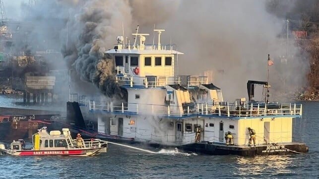 Fire on Johnny M towboat