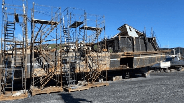 The tender Knot EZ after haulout with extensive repairs under way (USCG)