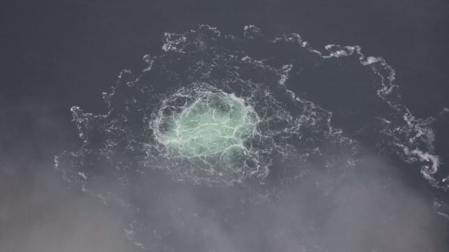 Gas bubbles from one of the Nord Stream pipeline breaches, 2022 (Swedish Coast Guard)