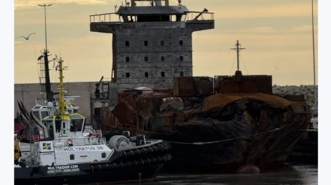 burnt-out containership