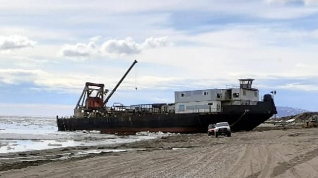 Two month operation to free a stranded ice-bound barge in Alaska
