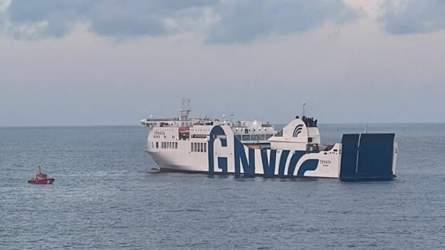 disabled ferry after fire
