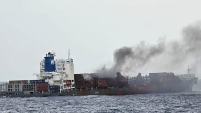 burning containership