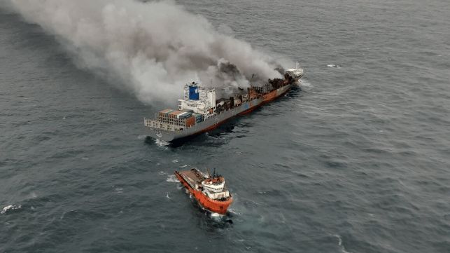 Wan Hai 503 ablaze, June 13 (ICG)