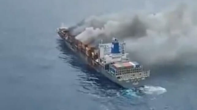 burning containership