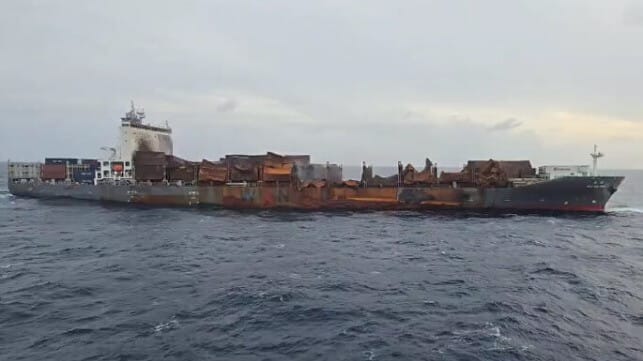 fire damaged containership