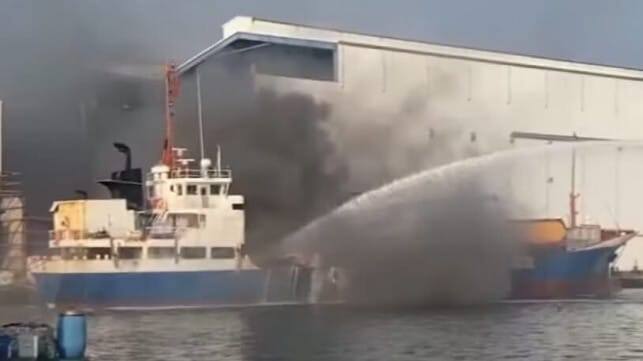 fire on Chinese cargo ship