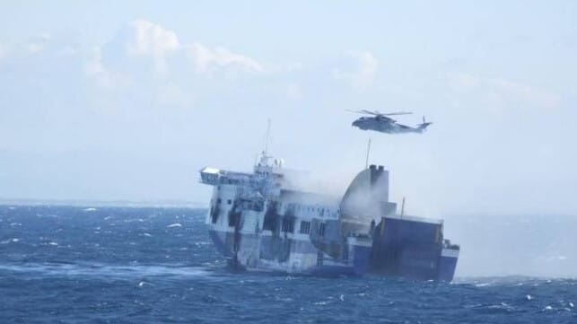 The ferry Norman Atlantic on fire
