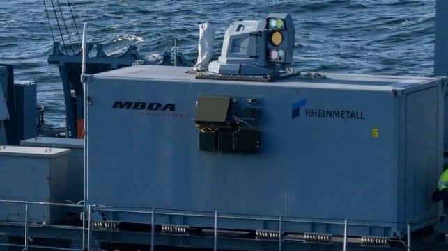 The MBDA-Rheinmetall laser weapon prototype aboard the frigate Sachsen (Rheinmetall)