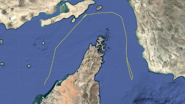 The sanctioned, Chinese-owned tanker Rich Starry transited the strait during the blockade, but turned around before reaching the enforcement zone (Pole Star Global)